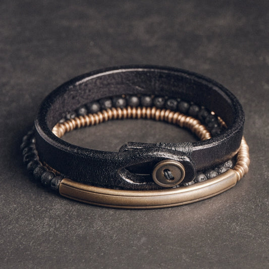 Lava Stone and Leather Copper Bracelet for Strength & Courage