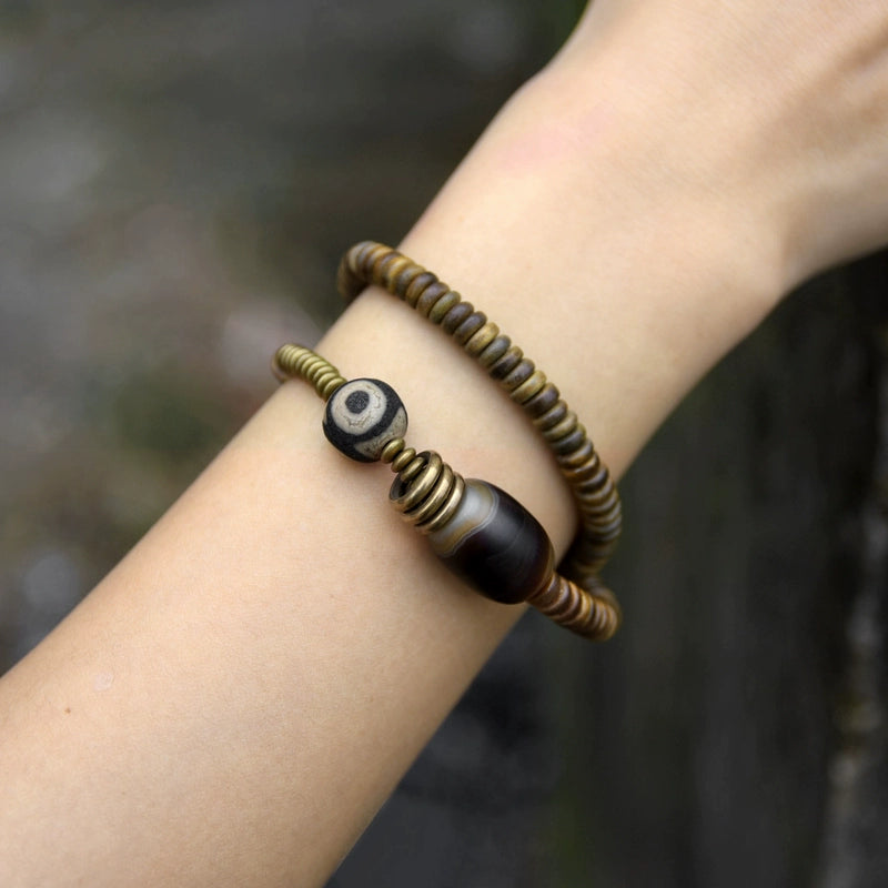 Sandalwood & Dzi Bead Grounding Bracelet for Spiritual Growth