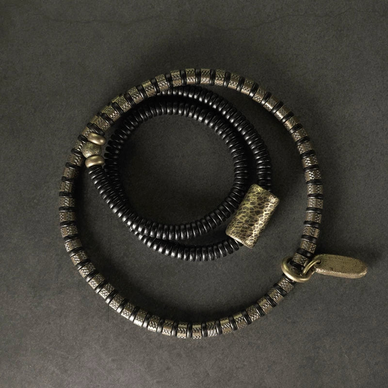 Hammered Brass & Ebony Tibetan Wrap Bracelet for Transformation
