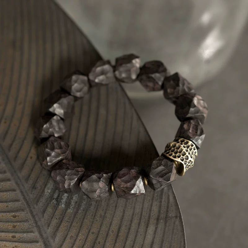Carved Ebony Feng Shui Bracelet for Abundance & Peace