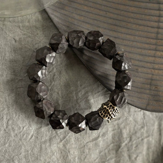 Carved Ebony Feng Shui Bracelet for Abundance & Peace