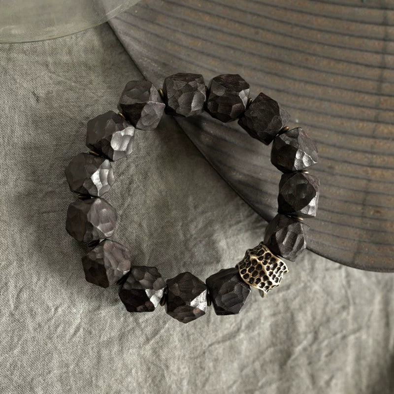 Carved Ebony Feng Shui Bracelet for Abundance & Peace