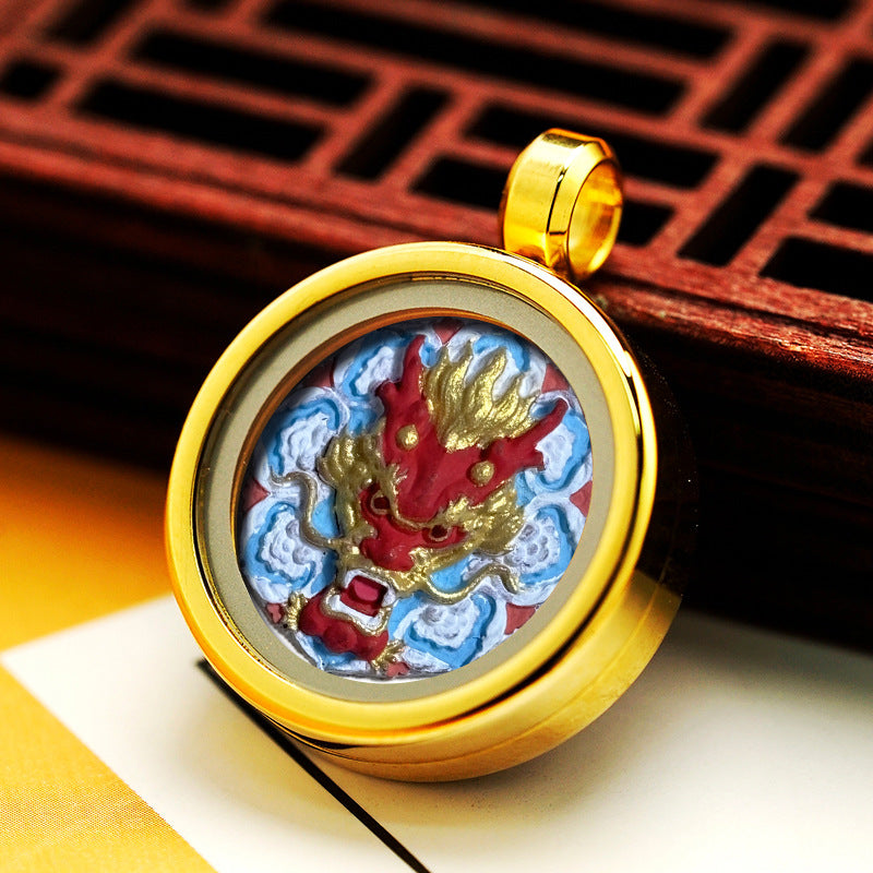 Hand-Painted Round Tibetan Gau Box Pendant (Titanium Steel) - 1.5cm Mini Shrine