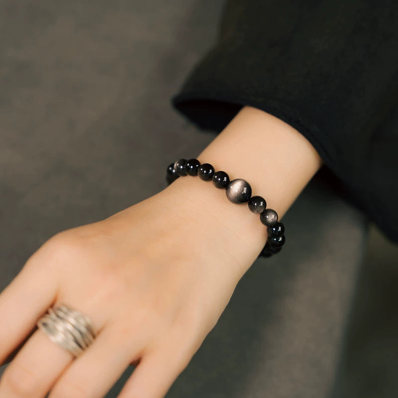Silver Sheen Obsidian Feng Shui Bracelet for Confidence & Resilience