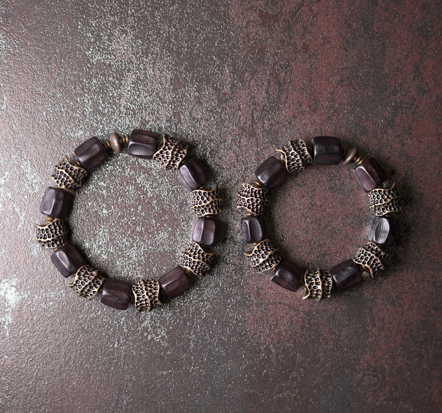 Artisan Ebony & Brass Feng Shui Bracelet for Balance & Healing