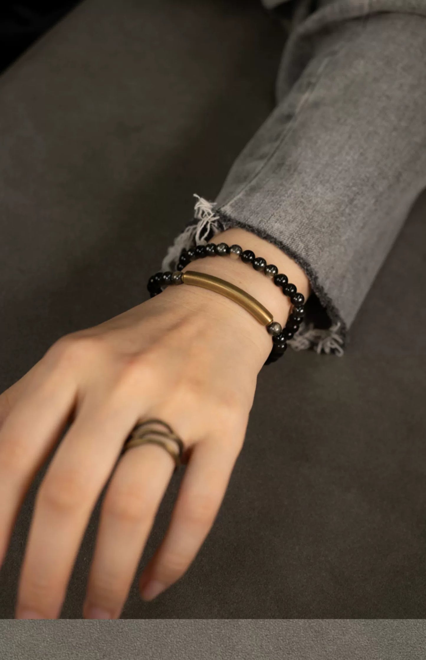 Golden Obsidian & Brass Tibetan Bracelet for Confidence
