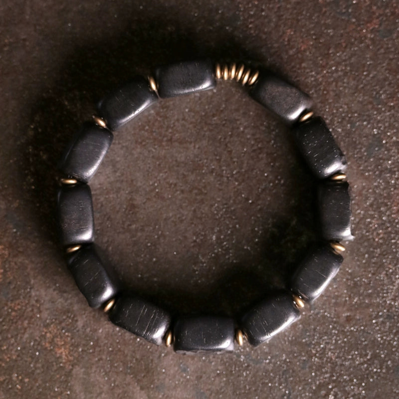 Hammered Ebony & Brass Tibetan Bracelet for Balance and Vitality