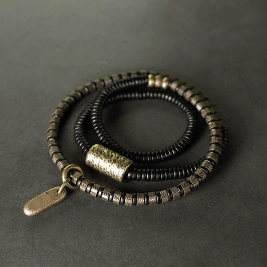 Hammered Brass & Ebony Tibetan Wrap Bracelet for Transformation