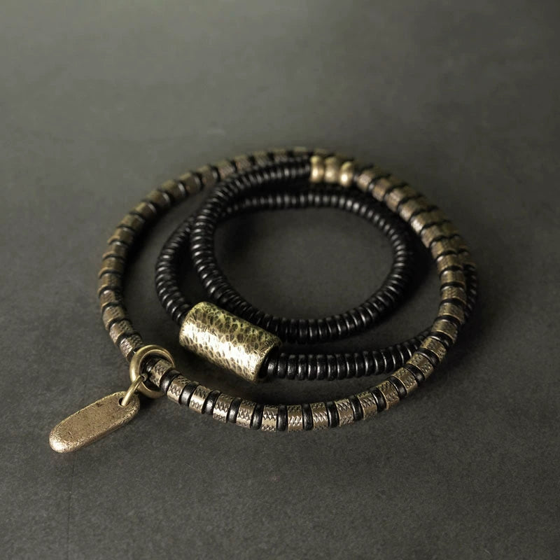 Hammered Brass & Ebony Tibetan Wrap Bracelet for Transformation