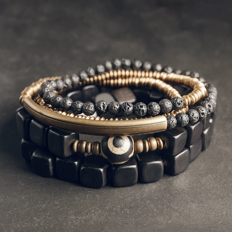 Tibetan Dzi Bead Bracelet Stack for Transformation and Luck