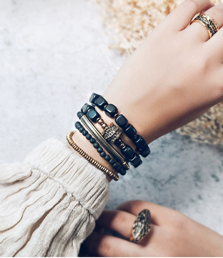 Tibetan Dzi Bead Bracelet Stack for Transformation and Luck