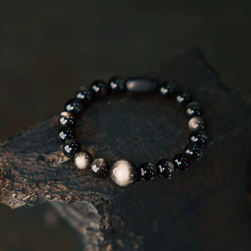 Silver Sheen Obsidian Feng Shui Bracelet for Confidence & Resilience