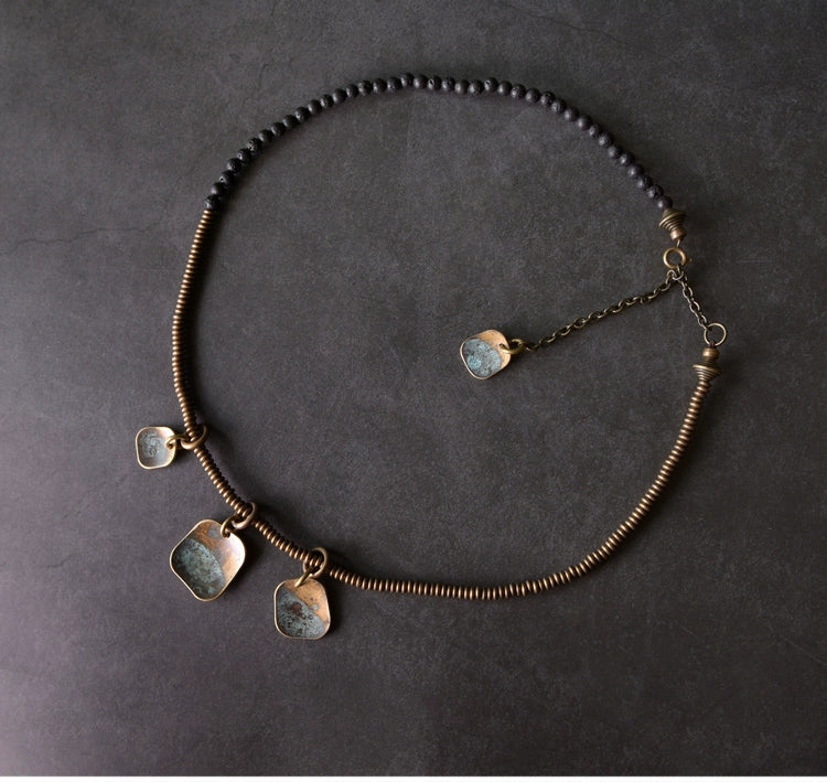 Unisex Lava Stone & Brass Coil Bracelet - Strength & Confidence