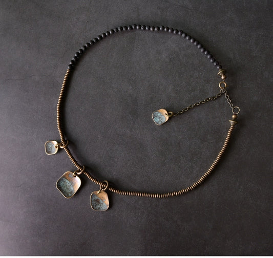 Unisex Lava Stone & Brass Coil Bracelet - Strength & Confidence