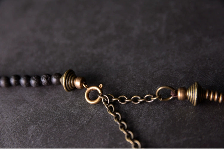 Unisex Lava Stone & Brass Coil Bracelet - Strength & Confidence