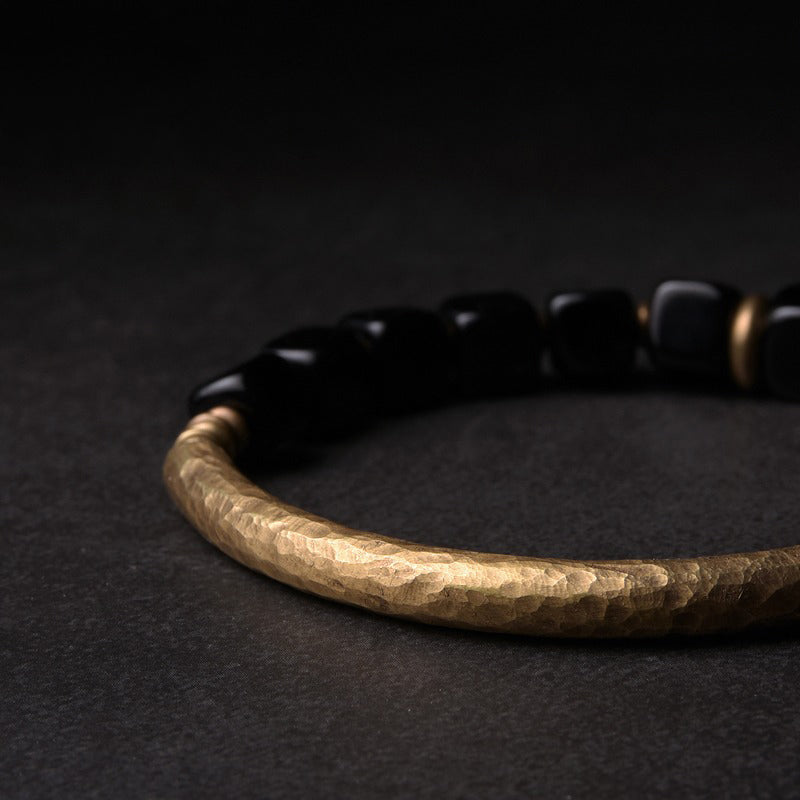 Obsidian & Hammered Brass Bracelet for Courage & Confidence