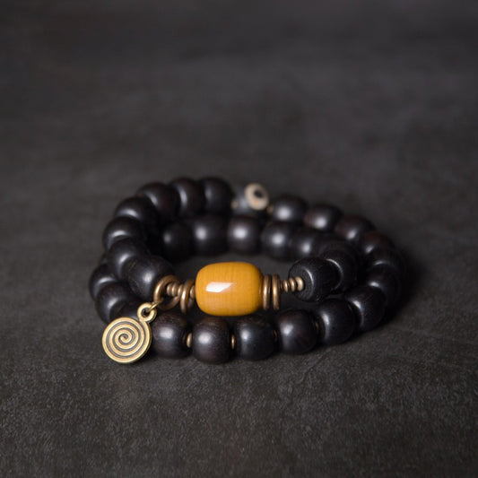 Ebony & Buddha Yellow Jade Bracelet of Compassion - Peace & Purification