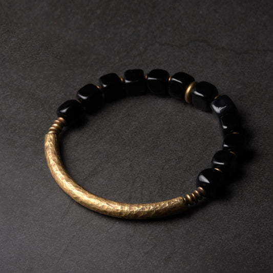 Obsidian & Hammered Brass Bracelet for Courage & Confidence