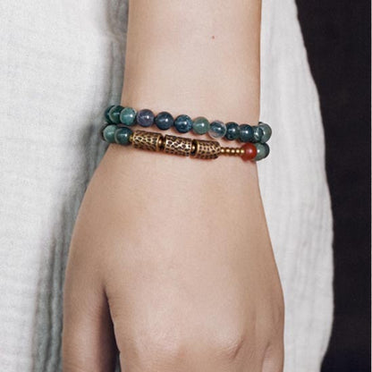 Moss Agate Bracelet with Stone | Beaded Bracelet & Copper Bracelets for Wealth & Good Fortune