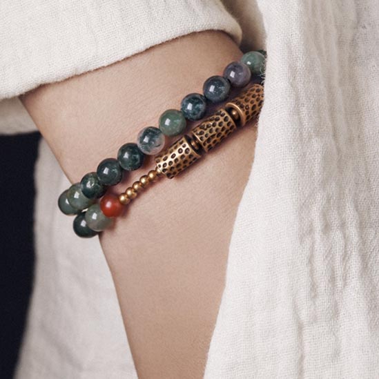 Moss Agate Bracelet with Stone | Beaded Bracelet & Copper Bracelets for Wealth & Good Fortune