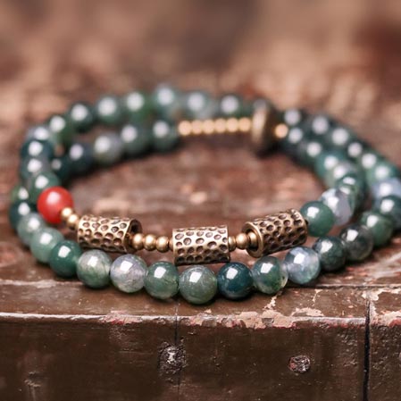 Moss Agate Bracelet with Stone | Beaded Bracelet & Copper Bracelets for Wealth & Good Fortune
