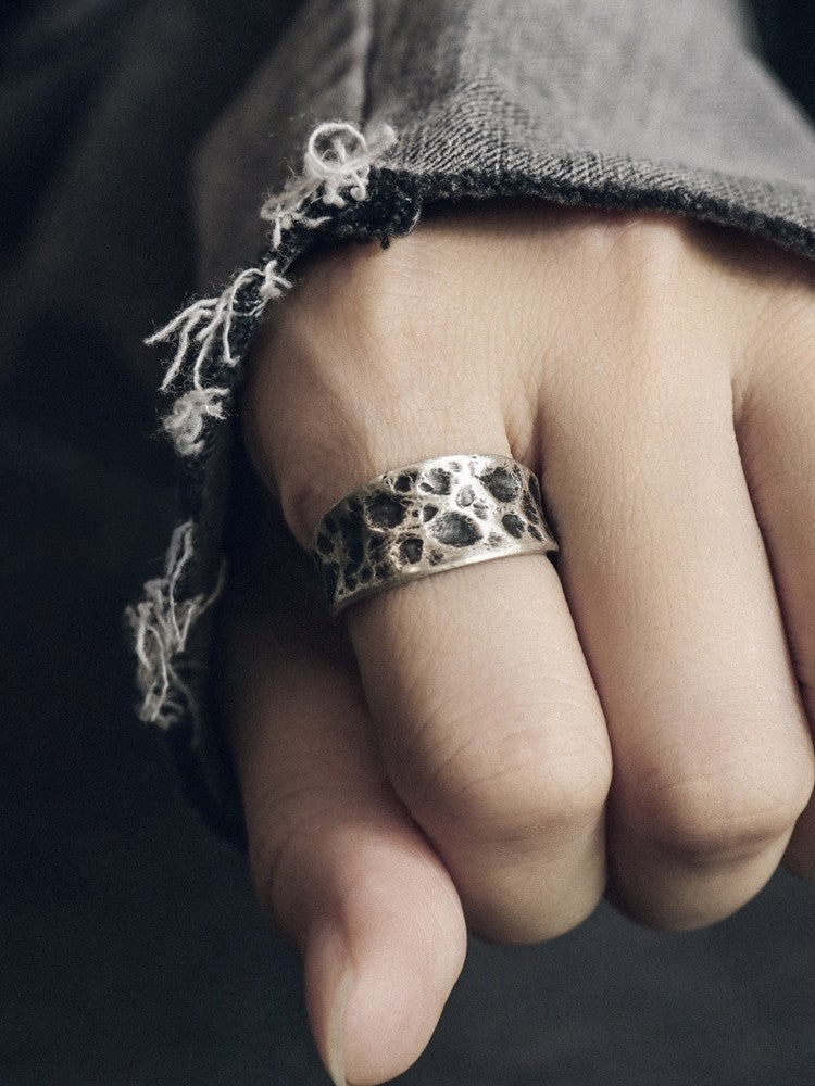 Artisan Wide-Band Volcanic Matte 925 Sterling Silver Ring