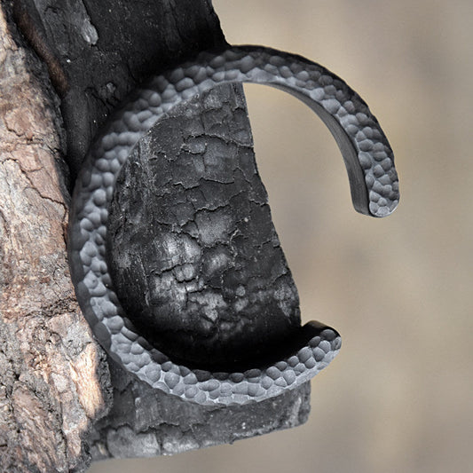Hand-Carved African Ebony Cuff Bracelet with Meteorite Crater Texture