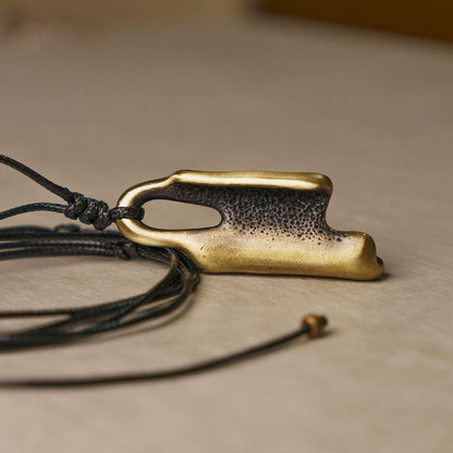 "Ancient Totem" Textured Vintage Brass Necklace