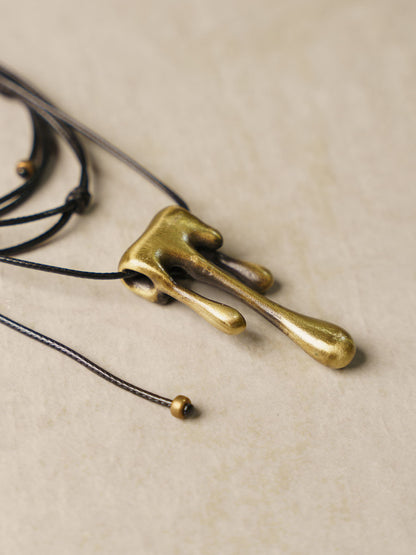 Artisan "Molten Flow" Brass Melting Pendant Handmade Necklace
