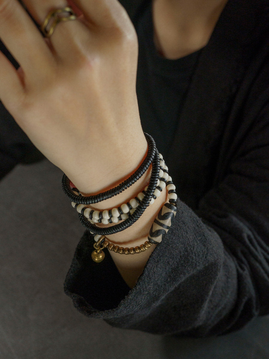 Artisan Vintage Tibetan Necklace & 4-Layer Wrap Wooden Bracelet