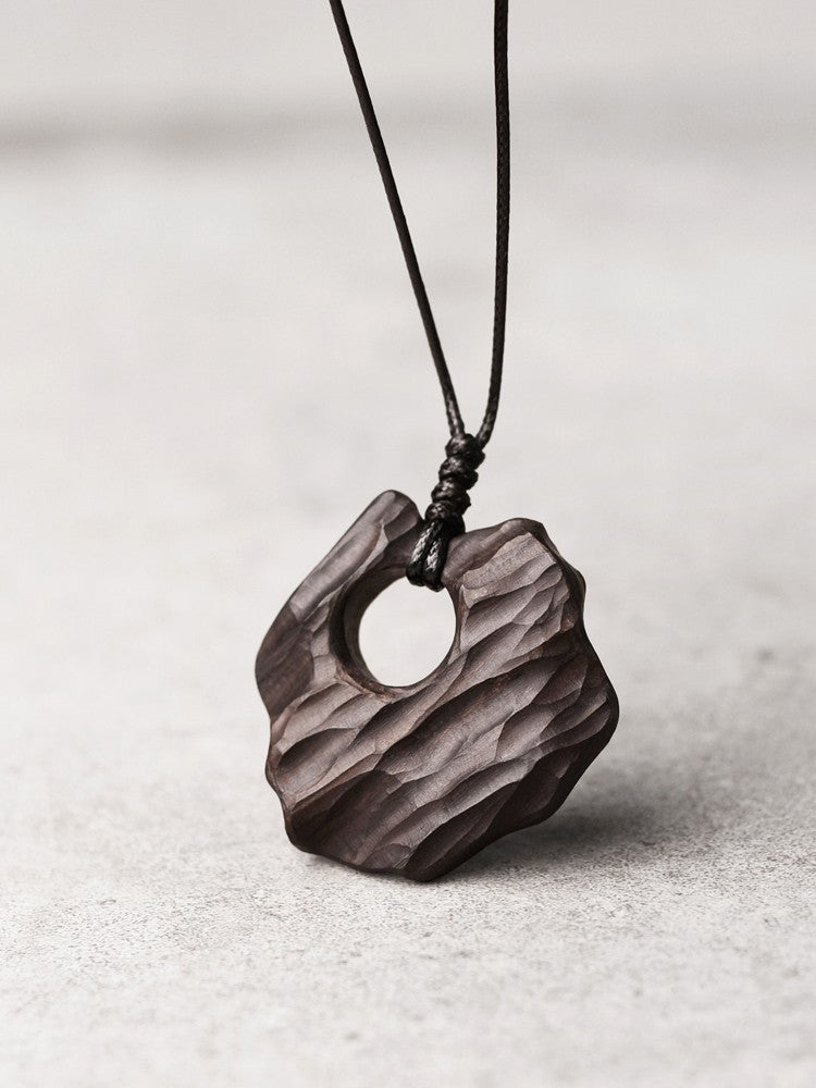 Artisan Chiseled Ebony "Ether" Disc Pendant