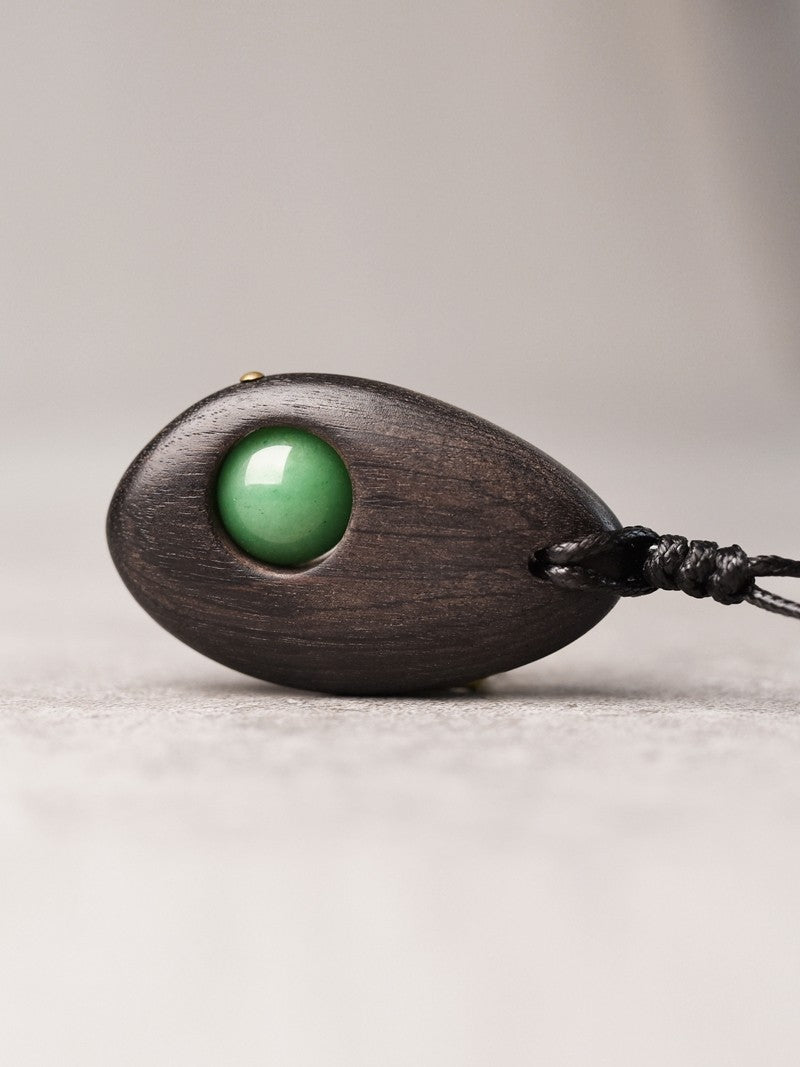 "Zenith Heart" Ebony & Green Aventurine Wooden Necklace