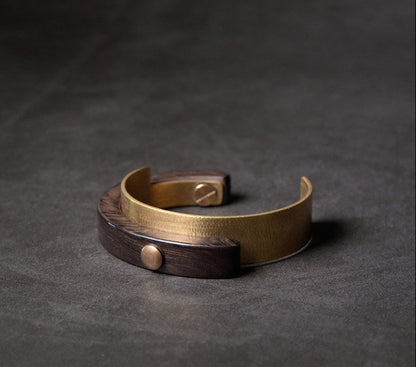 Zen Fusion: Hand-Finished Brass and African Ebony Cuff Bracelet