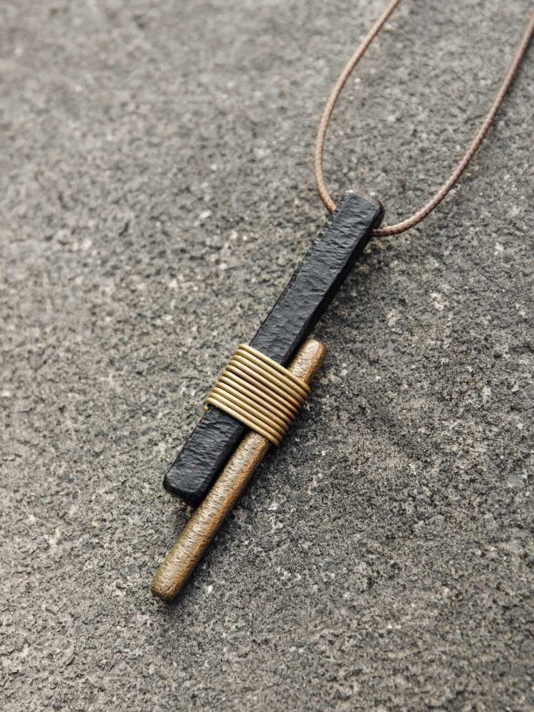 Hand-Forged Ebony and Raw Brass Totem Necklace