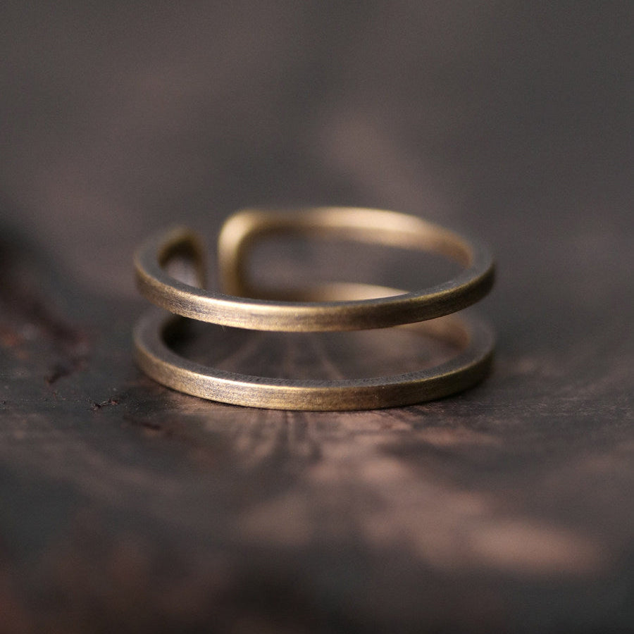 Artisan Double-Layered Wavy & V-Shape Brass Rings