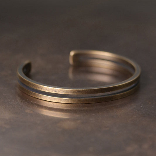 Artisan Dual-Line Minimalist Brass Cuff Bracelet