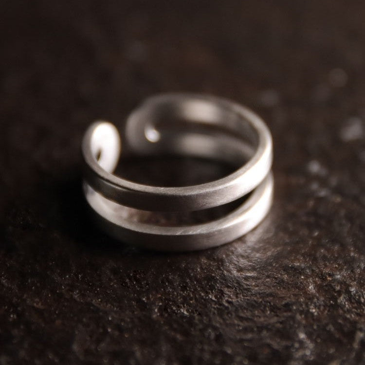 Frosted Matte Double-Band 925 Sterling Silver Ring