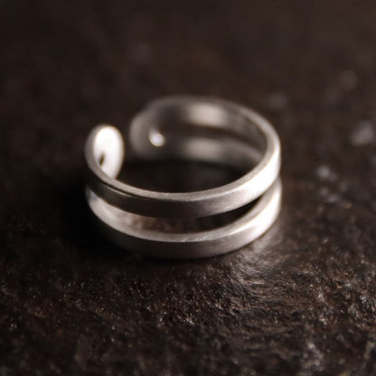 Frosted Matte Double-Band 925 Sterling Silver Ring