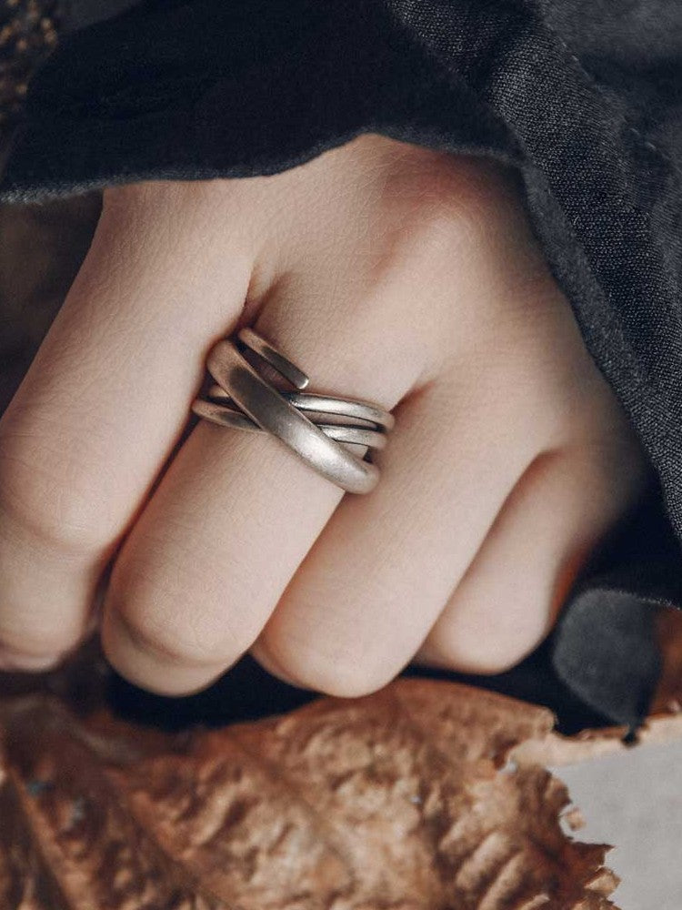 Artisan Interwoven 925 Sterling Silver Multi-Layer Ring