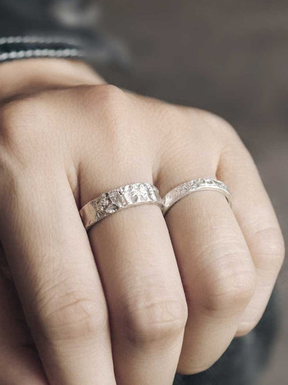 Artisan Distressed Bark-Texture 925 Sterling Silver Ring