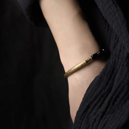 Obsidian & Hammered Brass Bracelet for Courage & Confidence