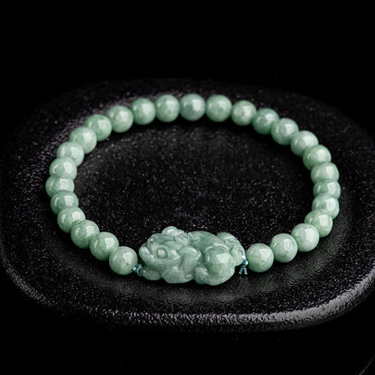 Natural Type A Jadeite Pixiu Bracelet (Bean Green) - Wealth Feng Shui