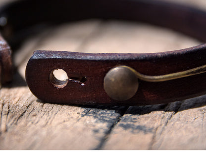 Hand-Dyed Vegetable Tanned Leather and Hammered Brass Bangle Bracelet