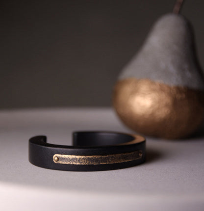 Ergonomic Ebony Wood and Vintage Brass Cuff Bracelet