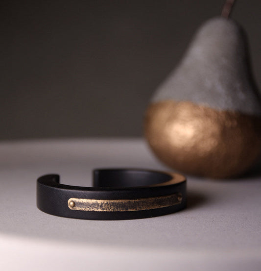 Ergonomic Ebony Wood and Vintage Brass Cuff Bracelet
