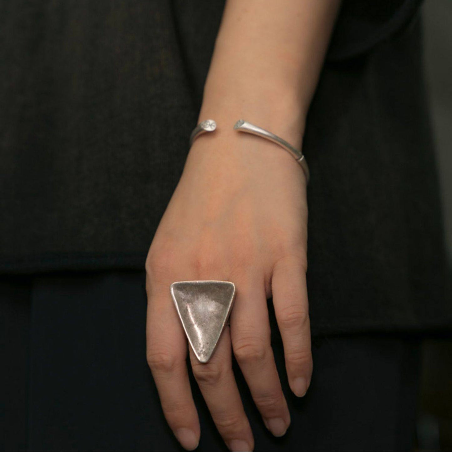 Bold Artisan S999 Fine Silver Shield & Woven Adjustable Rings