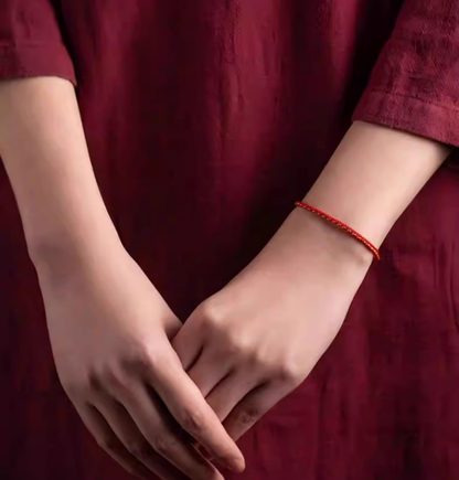 Hand-Braided Red String Cinnabar Bracelet for Luck & Protection
