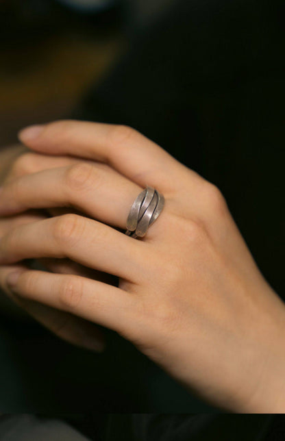 Artisan 925 Sterling Silver Woven & Layered Adjustable Rings