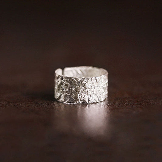 Artisan Raw Texture 925 Sterling Silver Wide Band