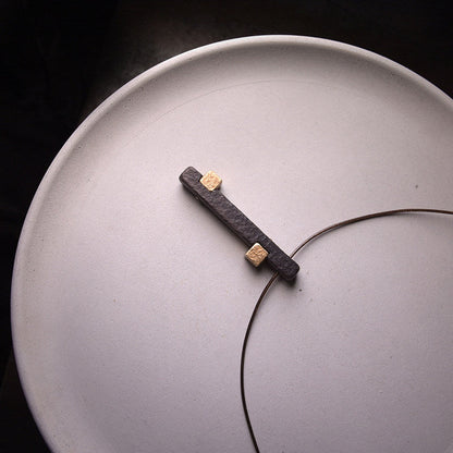 Hand-Chiseled Ebony Totem with Hammered Brass Accents